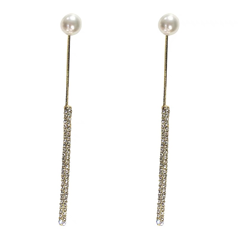 Anting Panjang Bahan 925 Silver Needle Aksen Mutiara Berlian Gaya Korea Untuk Wanita