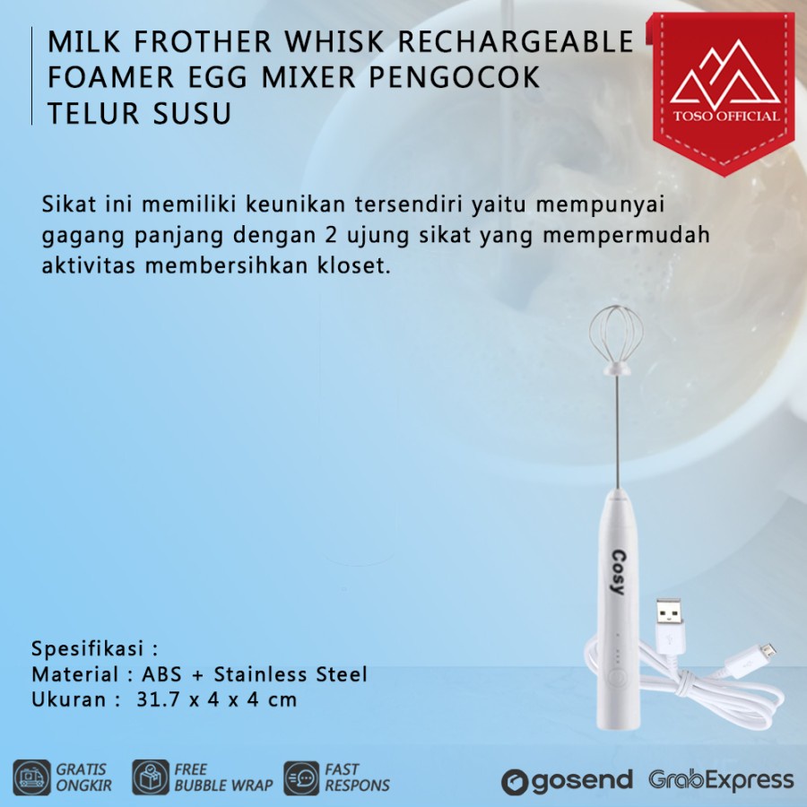 MILK FROTHER WHISK RECHARGEABLE FOAMER EGG MIXER PENGOCOK TELUR SUSU - Putih