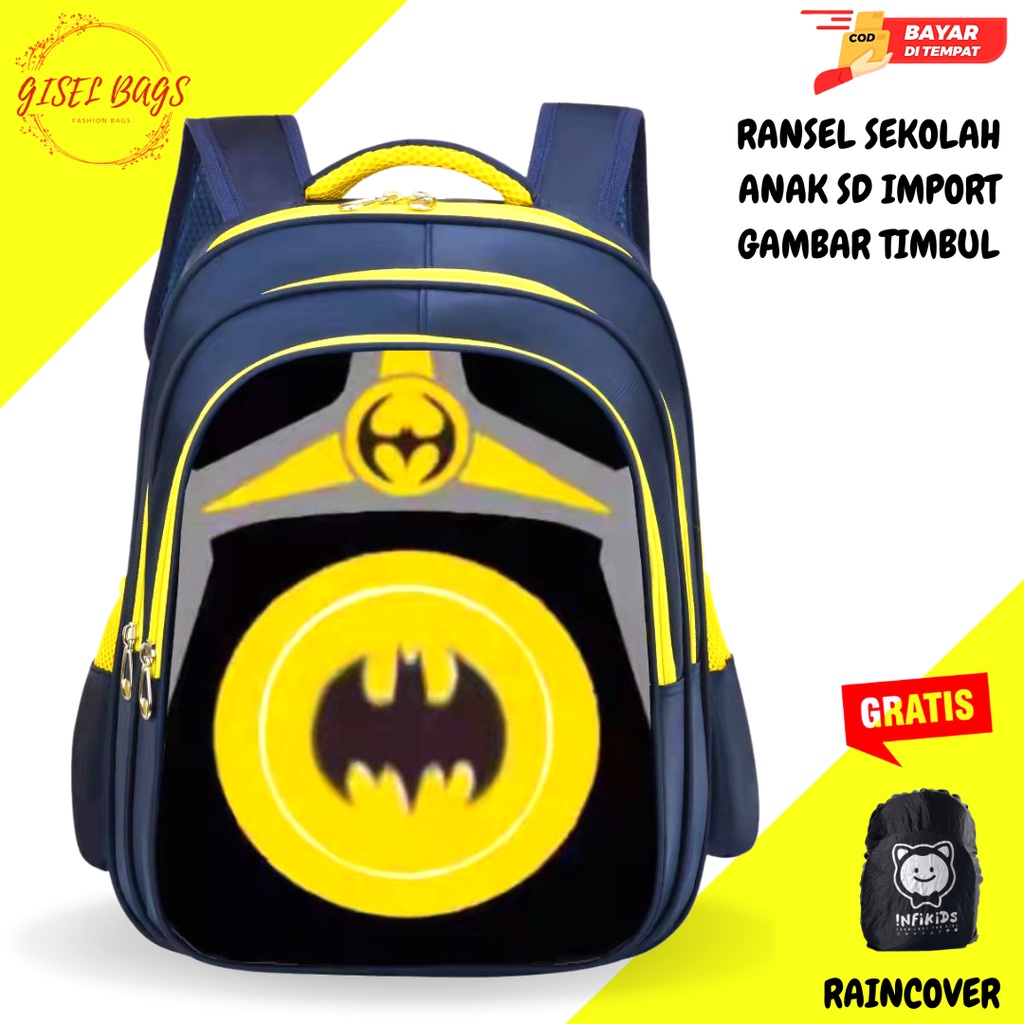 Tas sekolah anak laki laki sd gambar timbul karakter superhero waterproof