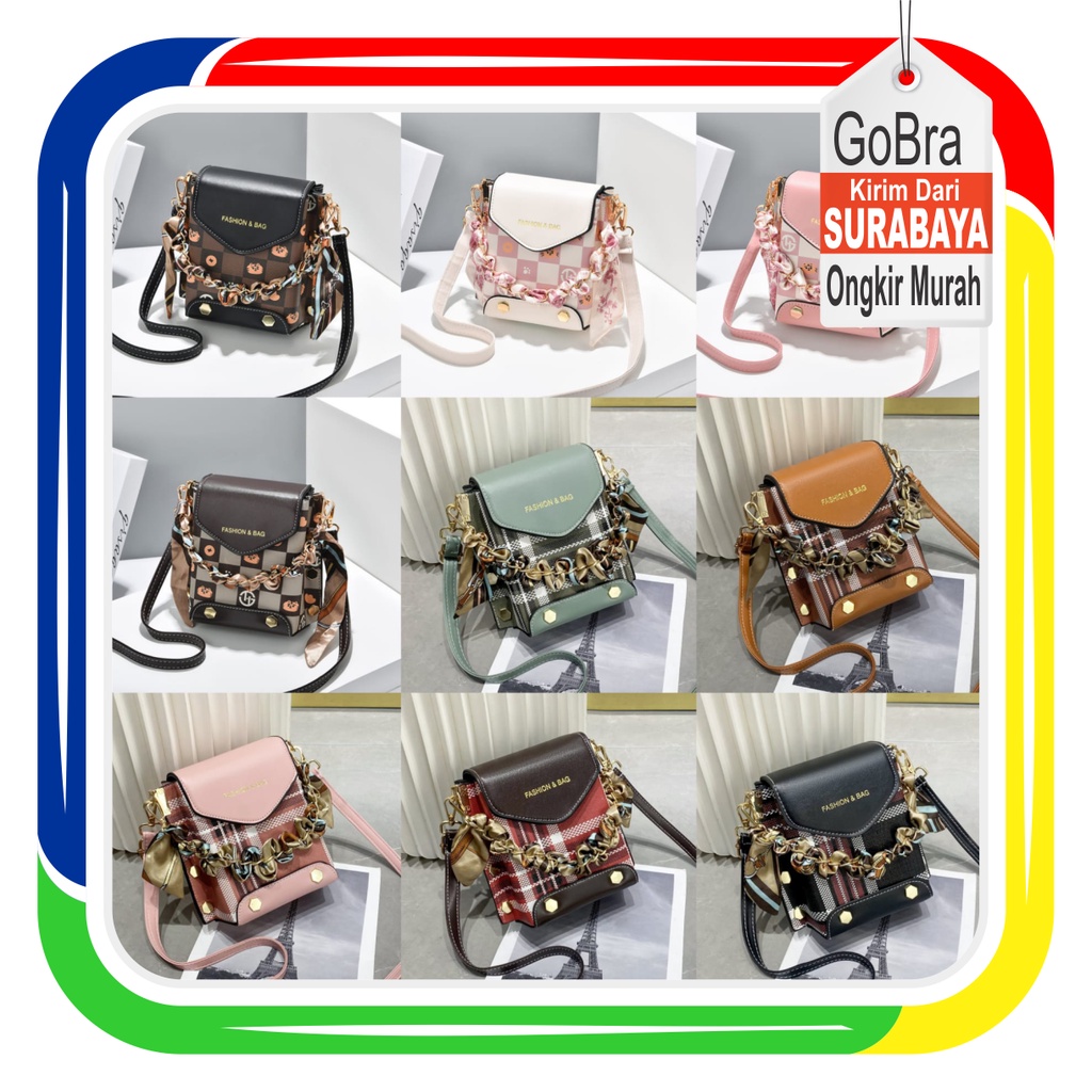 Gobra ♕ TW013 Tas Selempang Wanita Motif Kucing Kotak Simple Mini Tas Bahu Import Murah