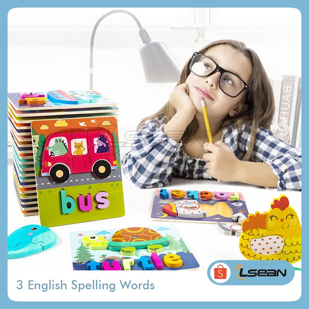 PUZZLE KAYU BELAJAR BAHASA INGGRIS MURAH | 3D ENGLISH WORD | 3D ALPHABET SPELLING
