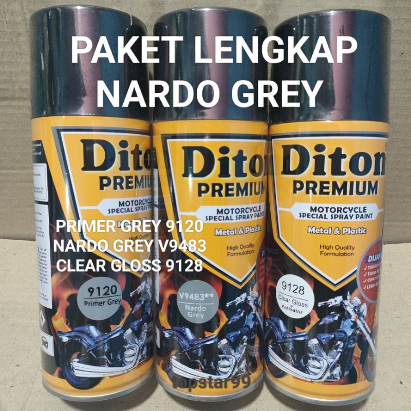 Pilok Cat Diton Premium Paket Lengkap 3 Kaleng Nardo Grey Abu Abu V9483 Primer Grey 9120 Clear Gloss 9128 400cc Pilok Paketan Cat Semprot Special Spray Paint