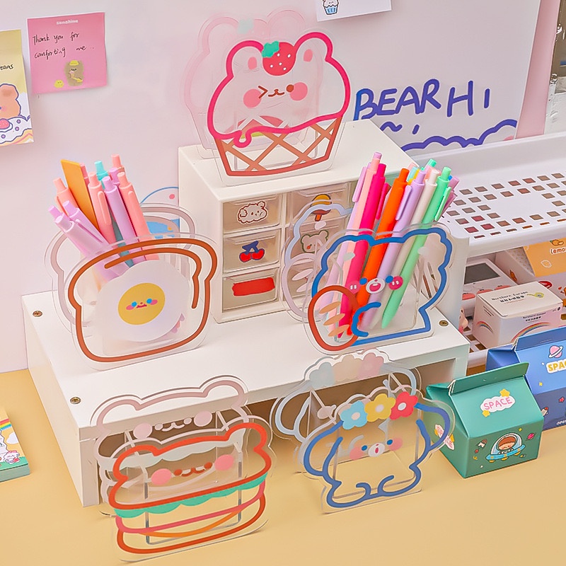 

Tempat Pensil Kotak Pensil Meja Pen Holder Transparant Bentuk Karakter TOYSFORHOME