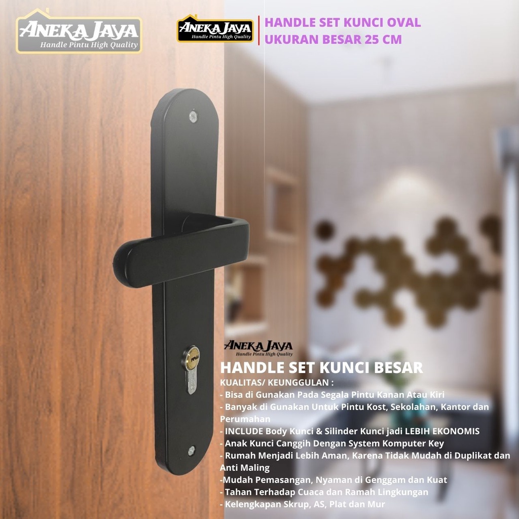 Handle Set Kunci Hitam Gaya Eropa Ukuran Besar 25 cm Gagang Pintu Rumah Hitam Stainlees Steel Tarikan Pegangan