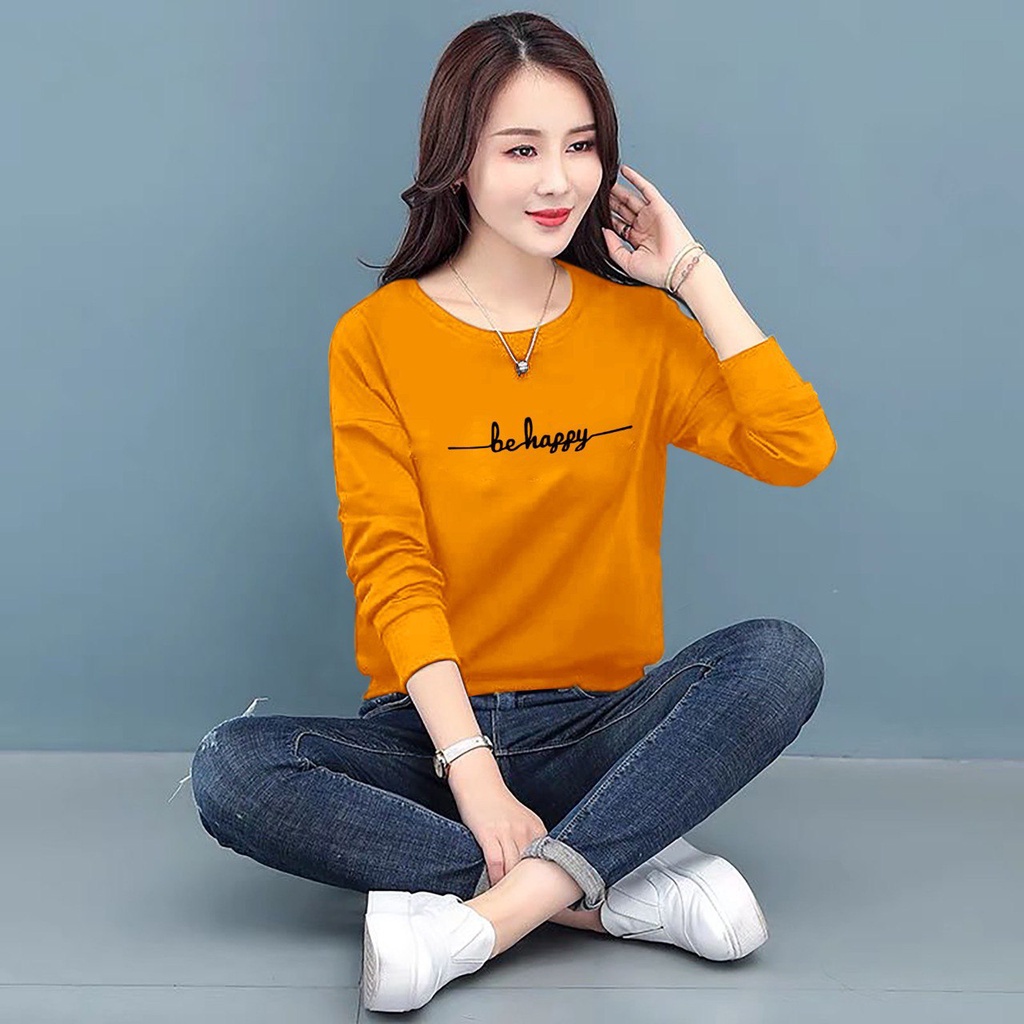 DL88 I BAJU WANITA BEHAPPY TRENDY TERBARU-KAOS DISTRO KEREN CEWEK LENGAN PANJANG MASA KINI DAN TERLARIS