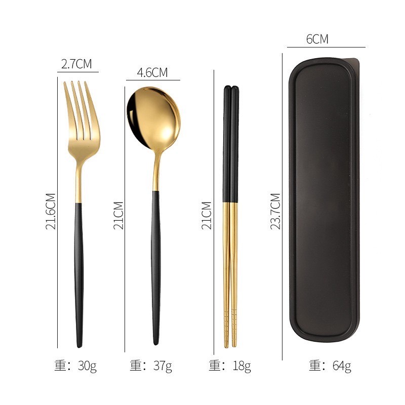 Murah Lebay S116 Alat Makan Cutlery Set Sendok Garpu Sumpit Emas Portable Korean Korea Dengan Wadah