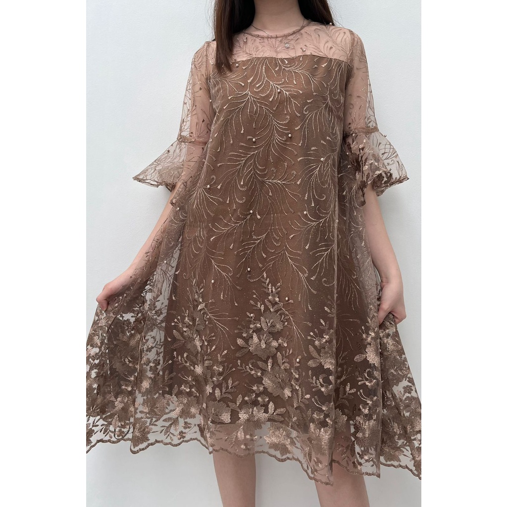 Ken-160 Dress Pesta Best Seller Kondangan Midi Wanita Mewah Korean Style Premium mutiara Free Tali Pinggang