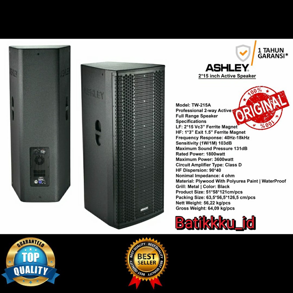 SPEAKER AKTIF ASHLEY TW215A TW 215 A ORIGINAL 2 X 15 INCH TW215 A TW 215A