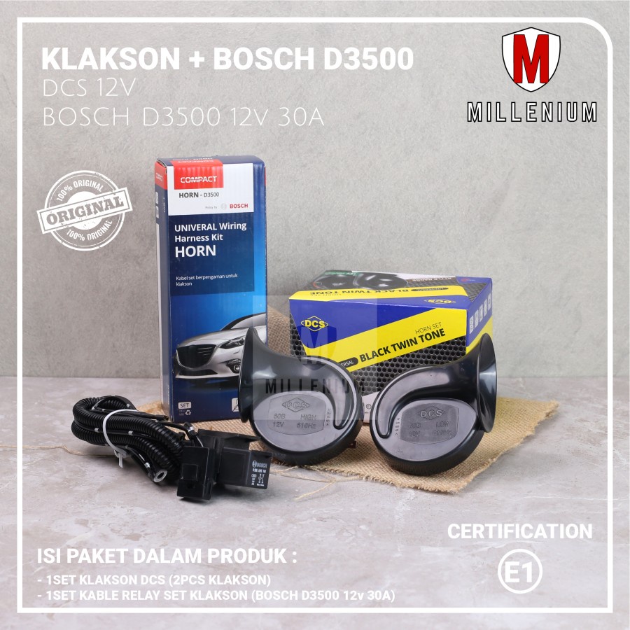 KLAKSON DCS BLACK TWIN TONE MOBIL MOTOR DENGAN KABEL RELAY BOSCH D3500