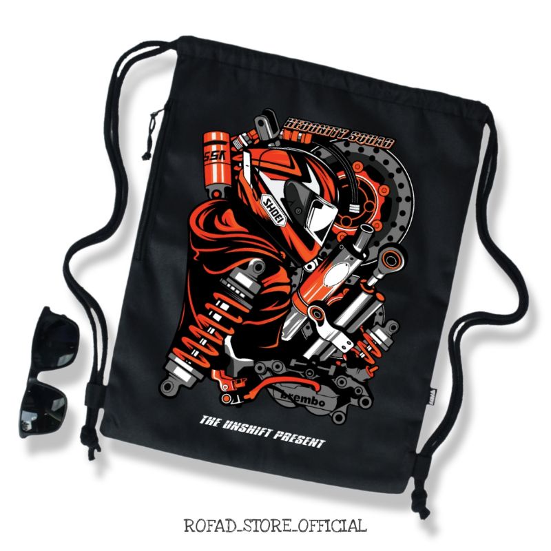 ROFAD STORE Tas serut Pria/wanita - Drawstring Bag Olah raga - Tas serut sekolah warna hitam metal - tas serut bahan canvas premium