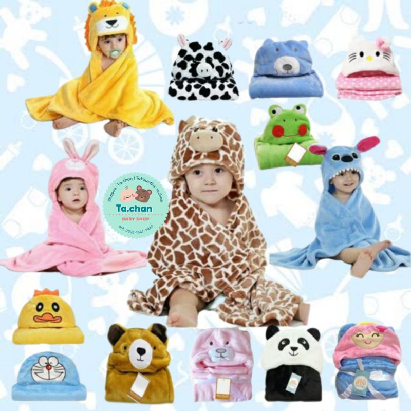 Selimut topi karakter selimut bayi double fleece / baby blanket / kado lahiran