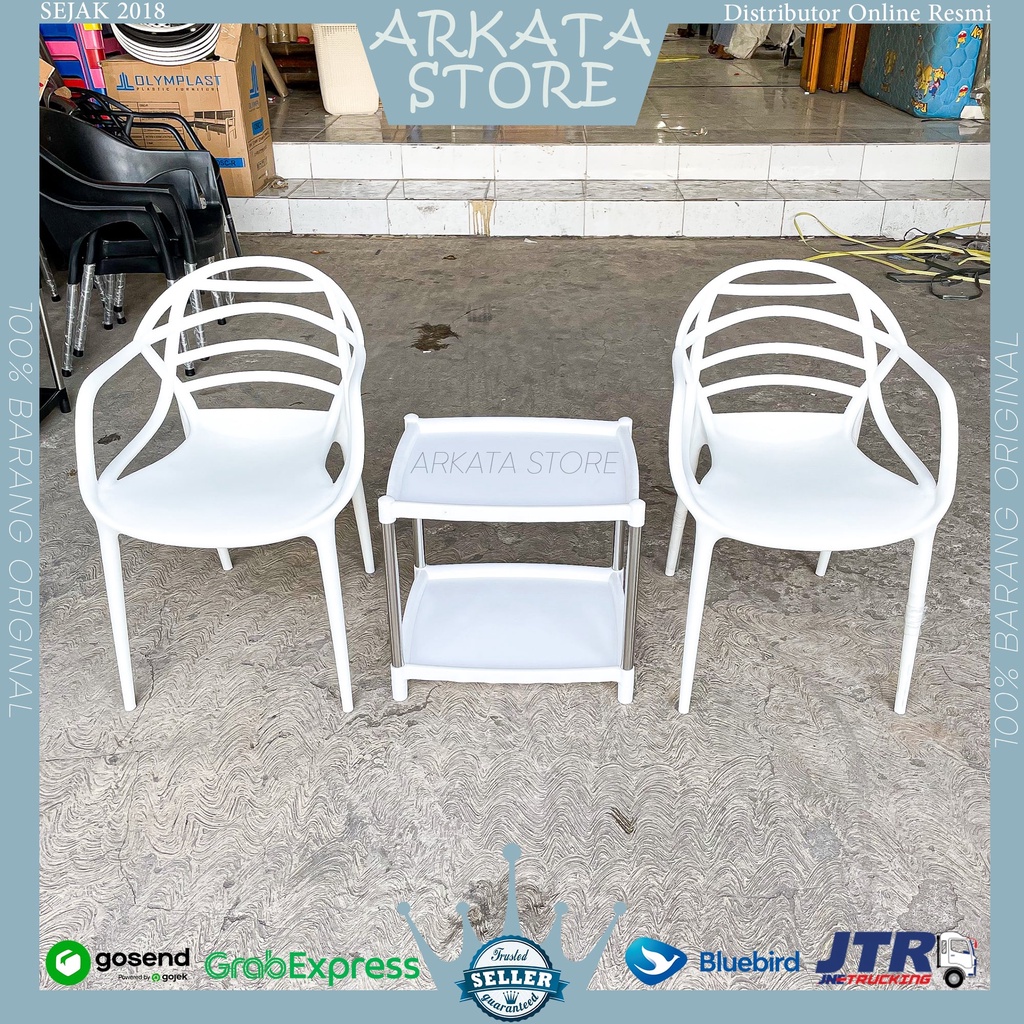 1 Set 2 Kursi KR161 Twin pan + Meja Teras T4050 / Kursi Set Modern Putih, Hitam Minimalis / Kursi Ta