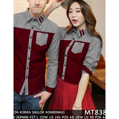 KEMEJA COUPLE/KEMEJA PASANGAN/BAJU COUPLE KOREA HEM SAILOR KOMBINASI - Hitam