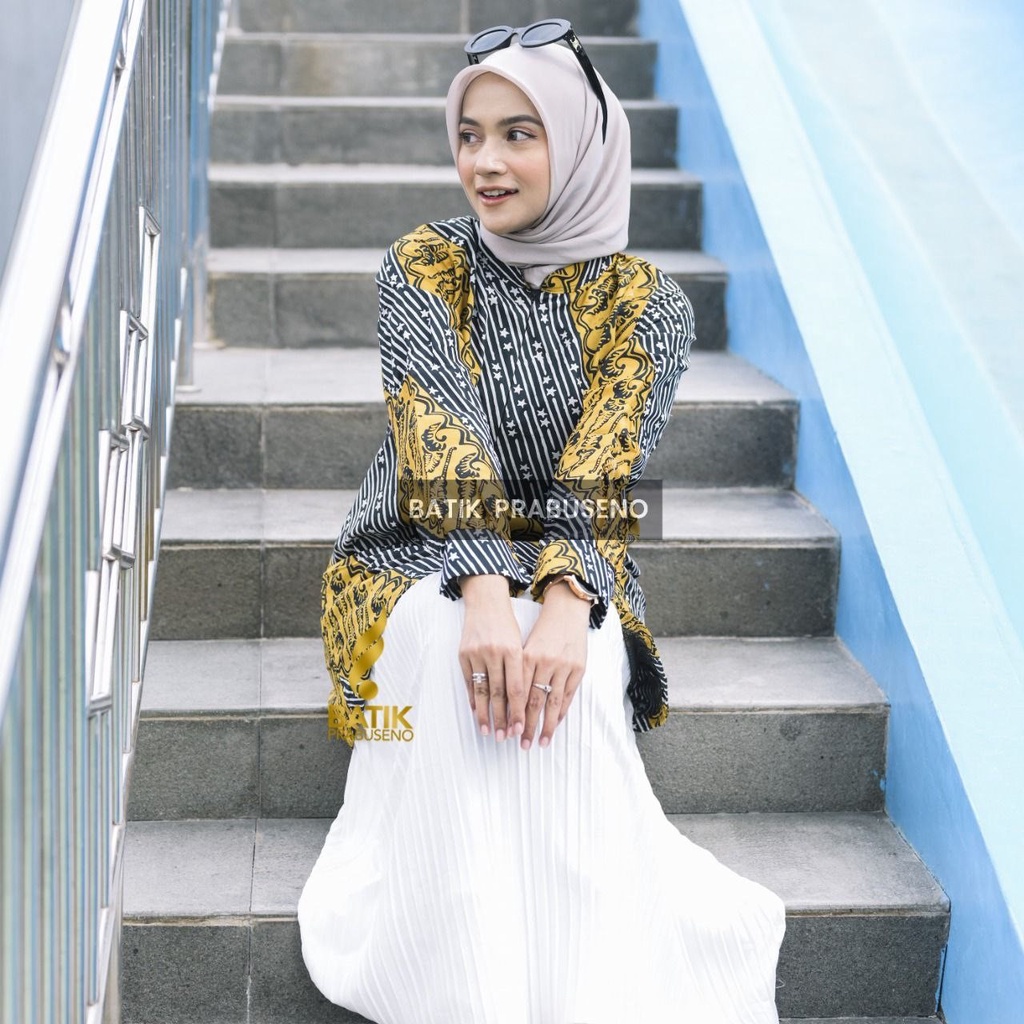 Atasan Batik Wanita Tunik Motif Kanza Original Asli Batik Prabuseno Solo Baju Atasan Jumbo Bahan Kat