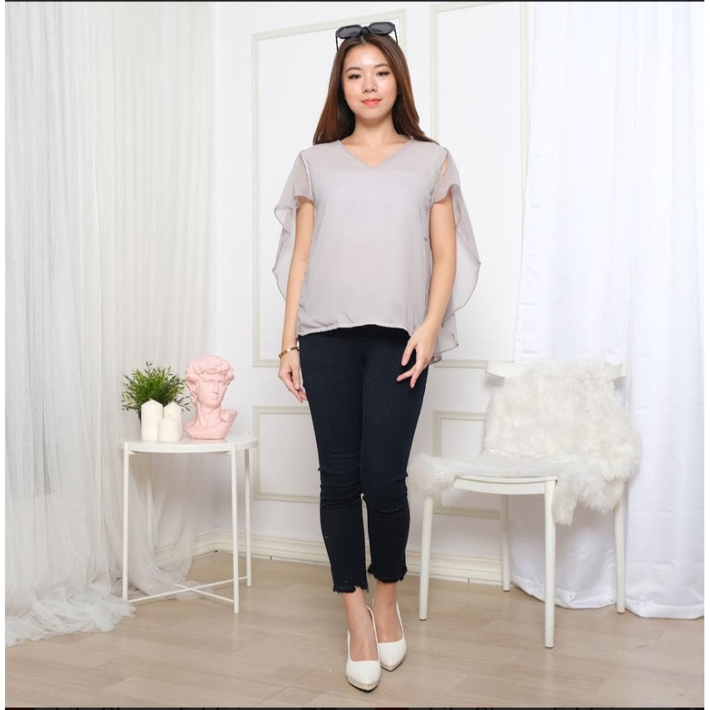 QFS - LYODRA BLOUSE / BLOUSE WANITA / BLOUSE KOREA / GREY / TERBARU / BAHAN SIFFON