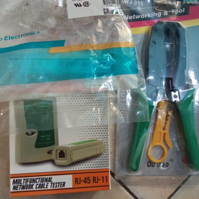 Paket Crimping Tool RJ45 AMP 1 pack Lan Tester Paket Belajar 3 in 1