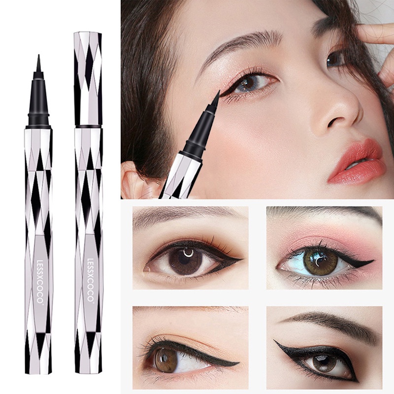 2022 Baru Asli LESSXCOCO Eyeliner Tahan Air LESSXCOCO Eyeliner Tugas Berat LESSXCOCO Eyeliner Pengeringan Cepat untuk Bulu Mata Eyeliner Tahan Air, eyeliner riasan hitam yang tahan lama dan mudah digunakan