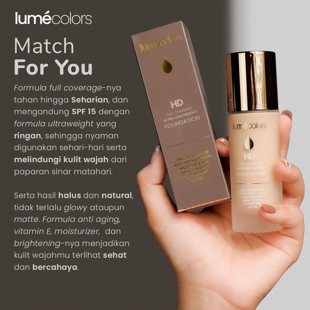 Lumecolors HD Full Coverage Ultra Lightweight Foundation - 10ml &amp; 30ml | Tahan Hingga 16 Jam