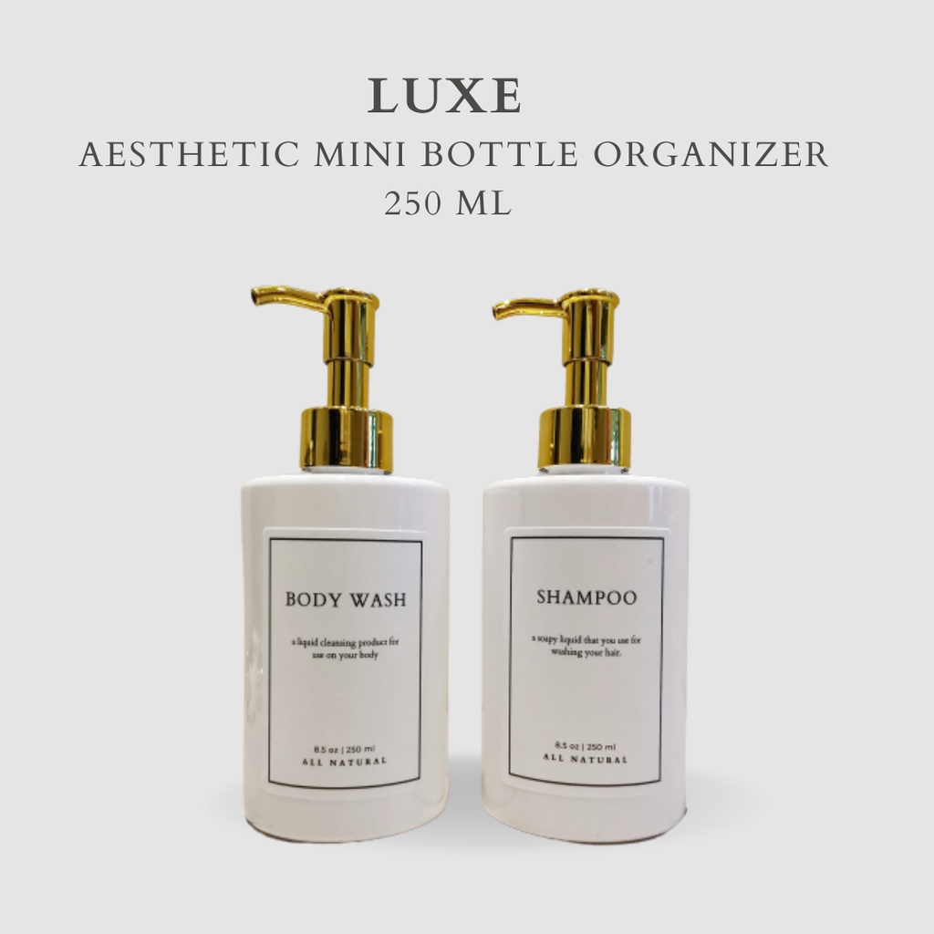 LUXE Botol MINI PUTIH Label KOTAK PUTIH 250 ml Aesthetic Bottle Refill | Botol refill sabun /botol refill sabun/ botol isi ulang/botol sabun refill/botol sabun/botol pump/botol anak/bathroom organizer/bathroom amenities