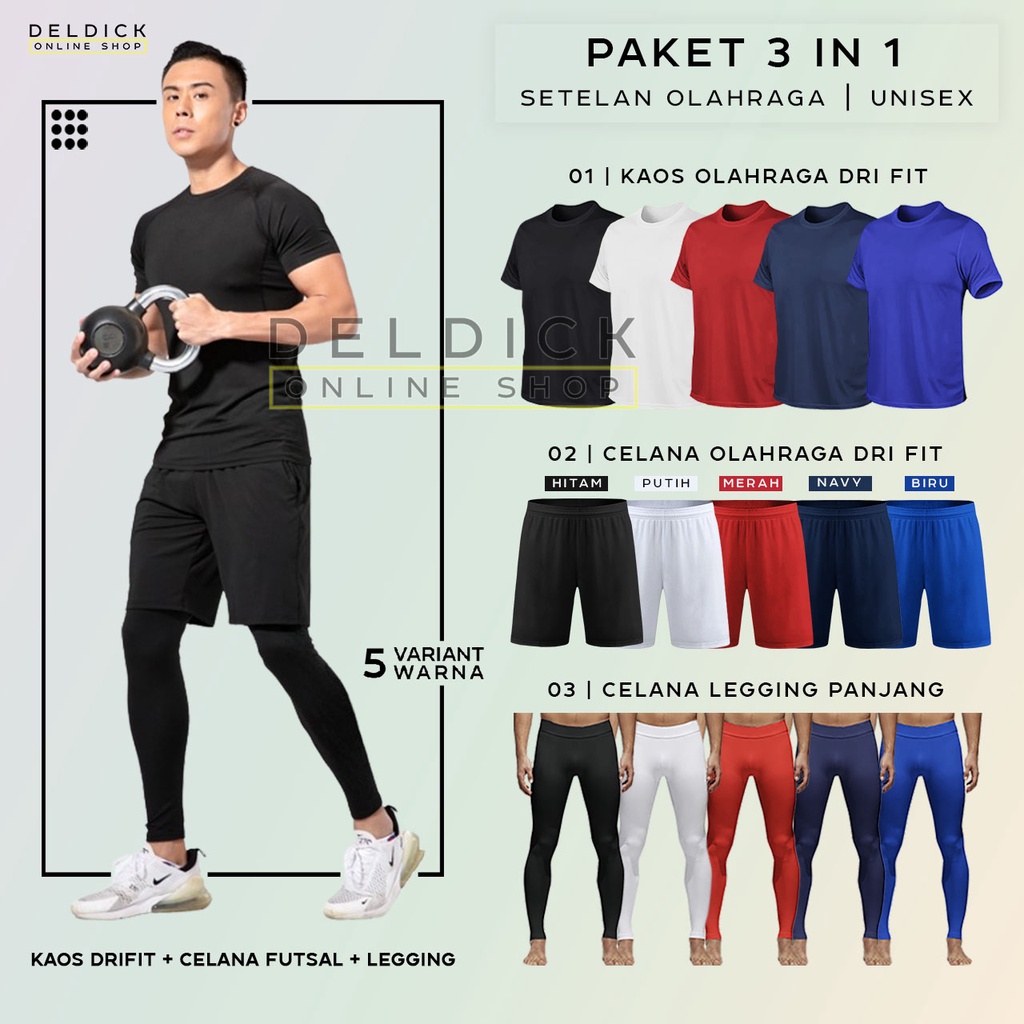 3IN1 STELAN OLAHRAGA KAOS DRIFIT LEGGING PANJANG DAN CELANA PENDEK DRIFIT PRIA WANITA