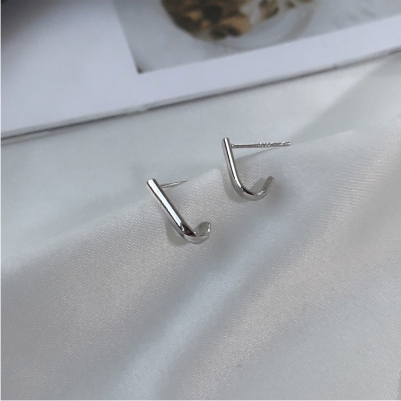 Roselife 1 Pasang Anting Tusuk Bentuk J 2 Arah Warna Silver Untuk Wanita