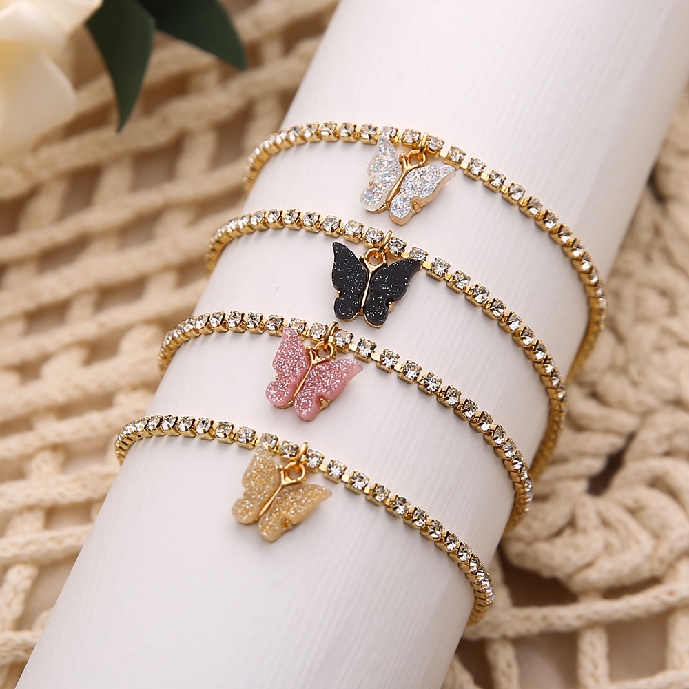 4 Pcs / Set Rantai Kaki Kombinasi Kupu-Kupu Berlian Warna-Warni