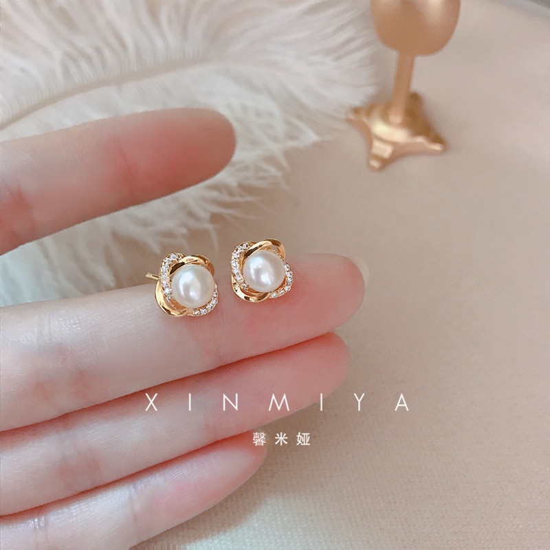 Anting Mutiara Bahan Sterling Silver Gaya Retro Perancis Korea Untuk Wanita