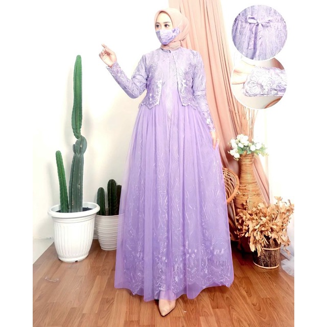 ViLLa Gamis Baru Brukat Tile Full Layer Depan Dress Seragam Pesta Kondangan Remaja Dewasa Wanita Jumbo Termurah