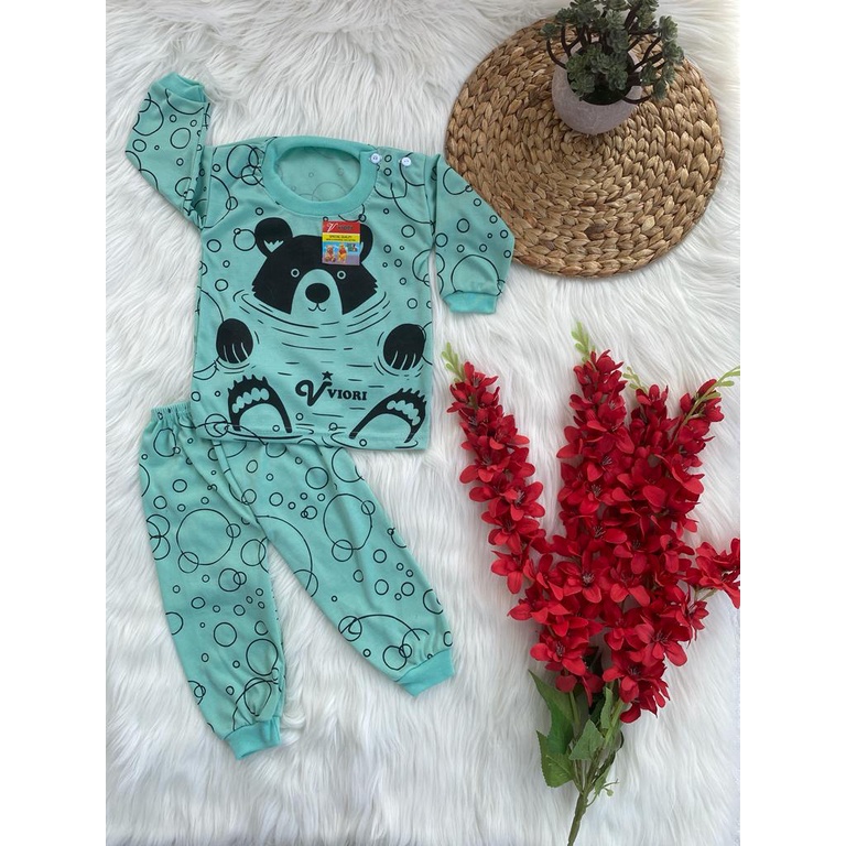 stelan baju bayi laki laki perempuan murah lucu motif swimming bear PANJANG 3-18 bulan (ONE SIZE)