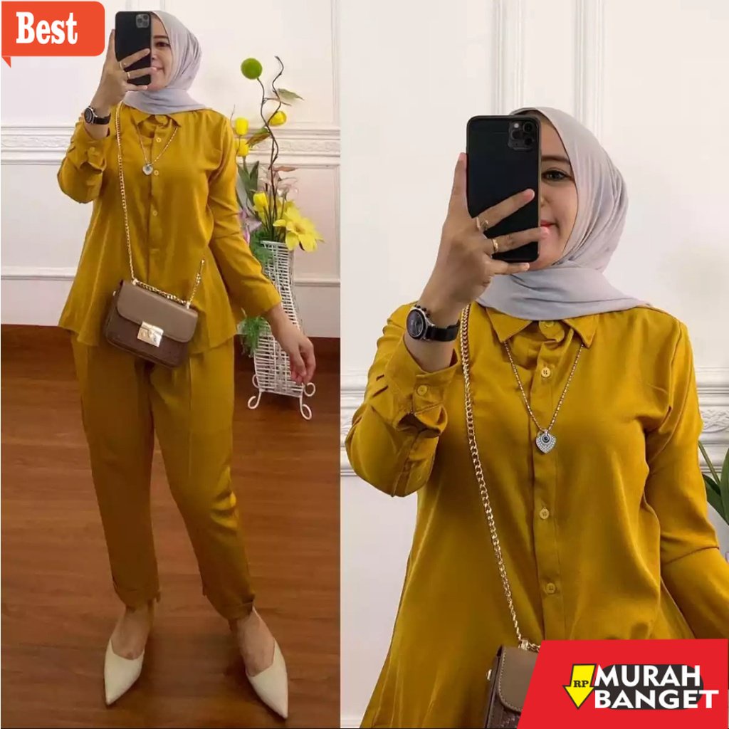 baju setelan wanita kekinian 2022 NABILA SET SETELAN BAJU IMPORT PREMIUM / SETELAN KEMEJA POLOS WANI