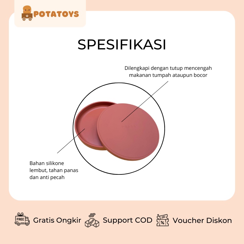 [ Potatoys ] Premium Silicone Plate With Lid / Piring Makan MPASI Anak Piring Silikon + Tutup
