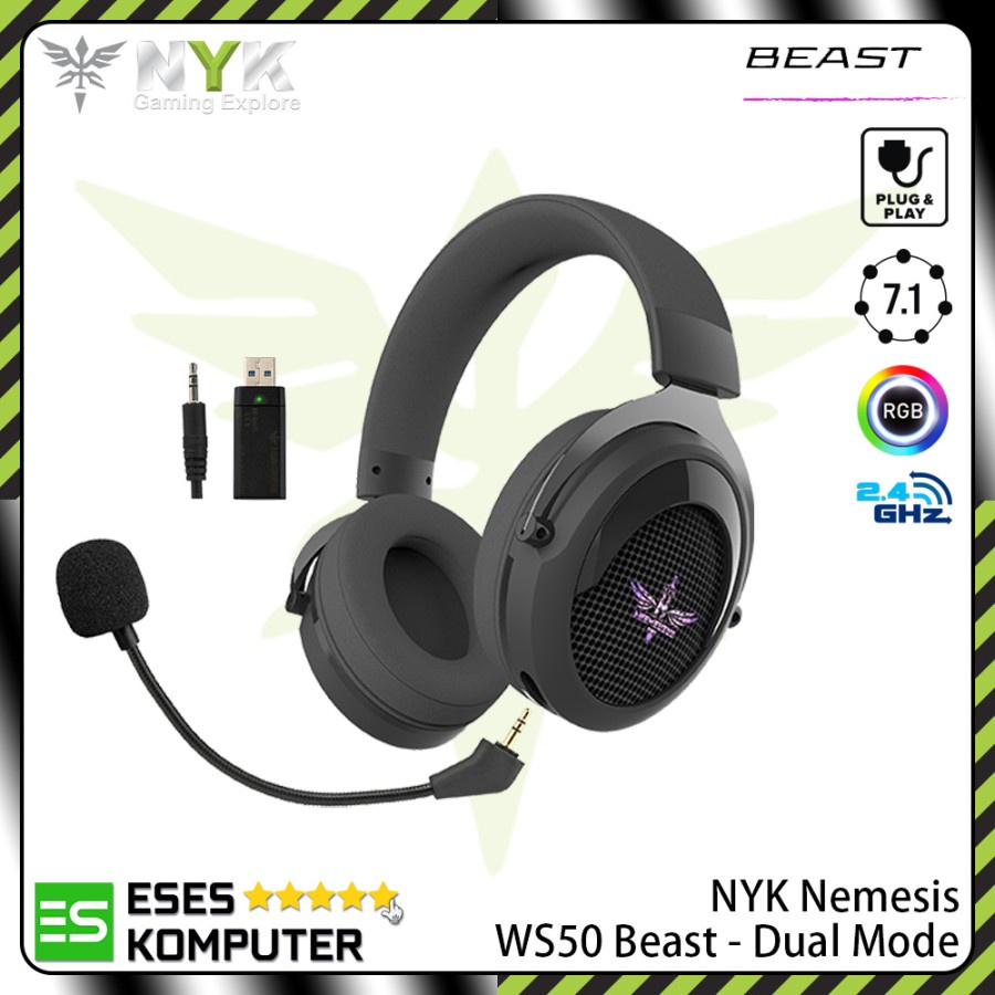 Headset NYK Nemesis W50 W-50 Dual Mode - Wired And Wireless - Gaming