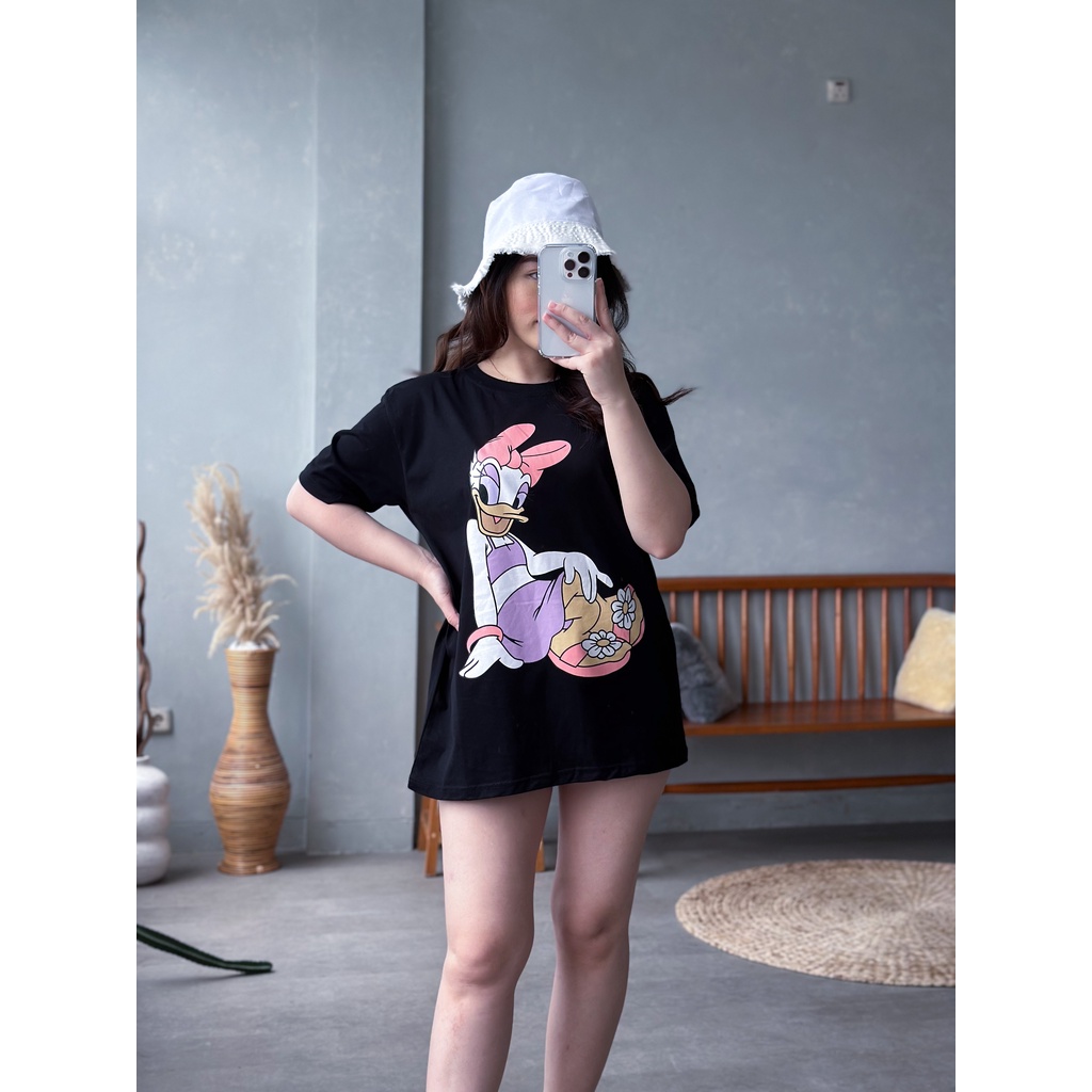 Kaos Wanita Ukuran Jumbo Bahan Katun Combed Motif Kartun