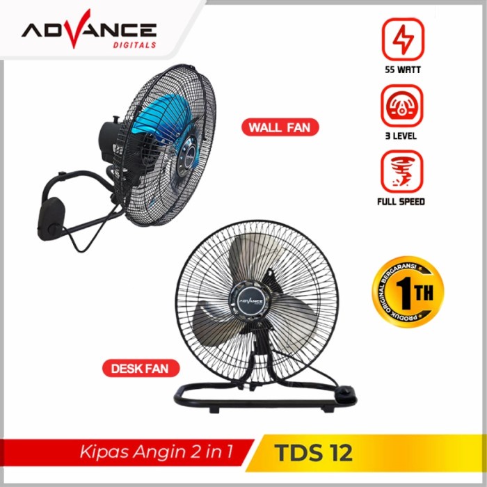 Kipas angin Advance TDS 12 tornado 12inch Kipas Meja Dinding