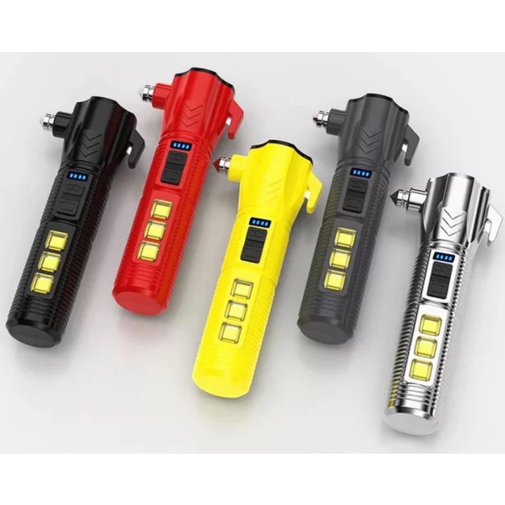 Senter LED Flashlight USB Charger Palu Pengaman Kaca Mobil Multifungsi / Safety Hammer