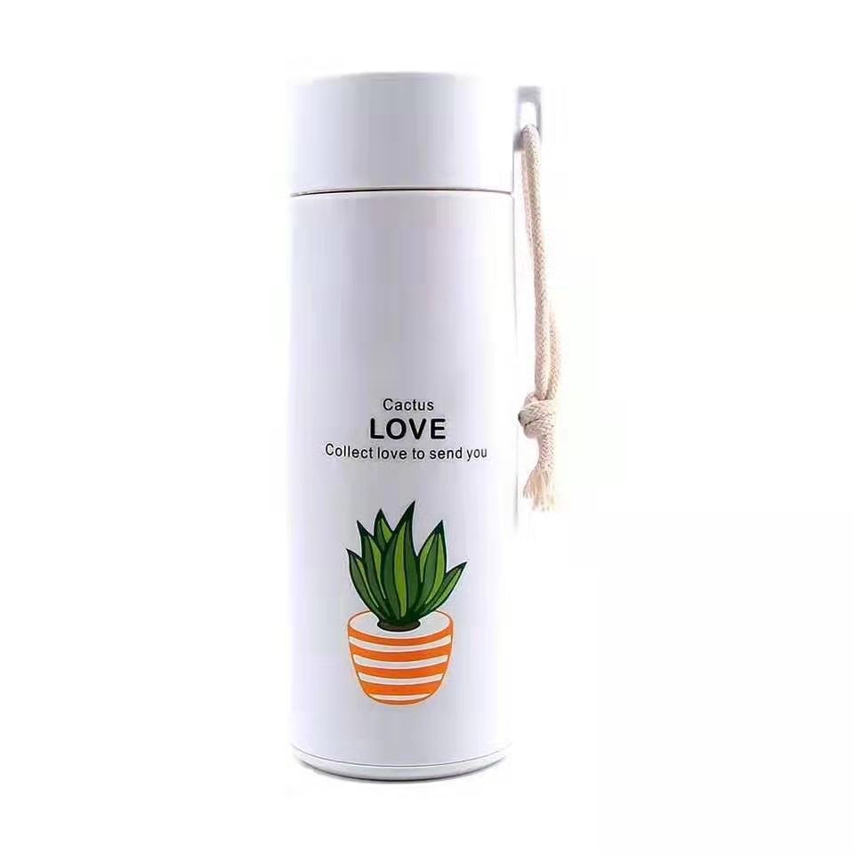 FAB 400ML Botol minum Kaca Thermos Botol Minum Unik Motif Kaktus Tumbler Termos /Botol Minum anak