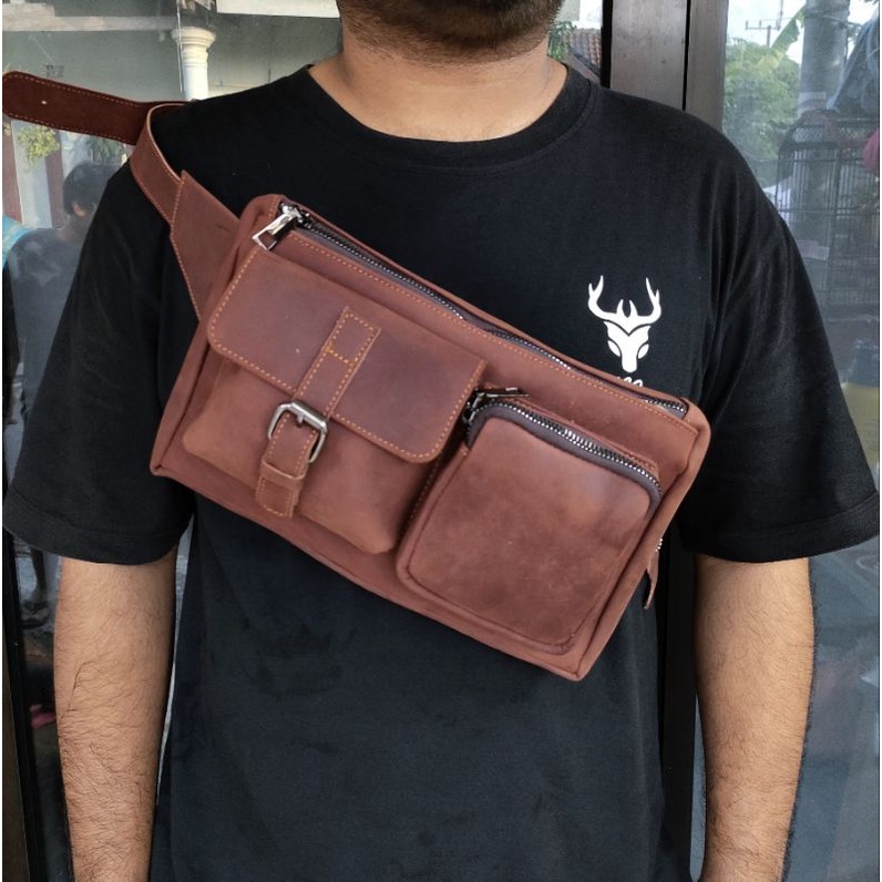 Tas Dragon kulit sapi Waist Bag Tas Dada kulit sapi asli crazy horse
