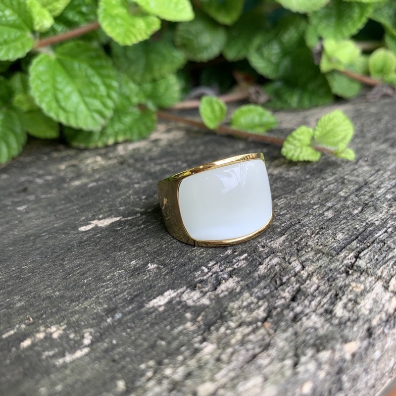 Cincin White Cat Eye Opal Ring Gold Titanium Steel High Quality