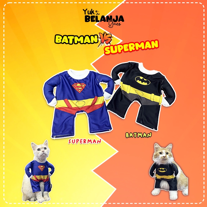 Baju Kucing Bahan Polyes Kostum Superhero Batman Vs Superman / Baju Kucing anjing kelinci / Size S-XL / Yuk Belanja Gaes!