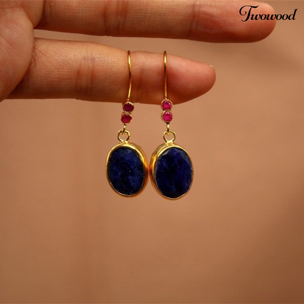 1 Pasang Anting Juntai Bentuk Oval Geometris Electroplating Gaya Vintage Bohemian Untuk Wanita