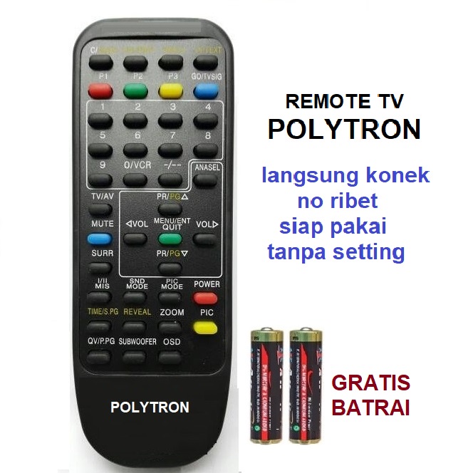 DIJAMIN PUASS &amp; SESUAI GAMBAR- Remot Remote TV POLYTRON TABUNG/ Original Pabrik / KW Langsung Konek Tanpa Setting Tabung Politron Hitam