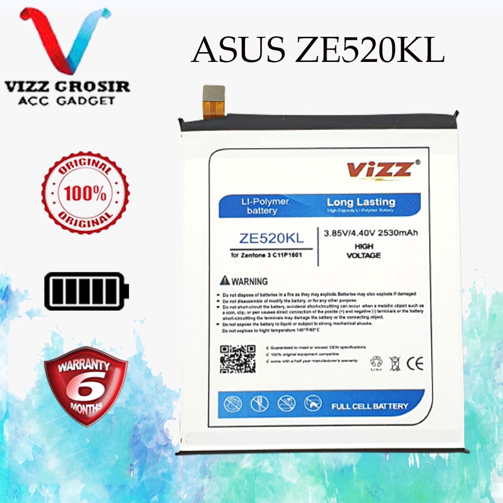 Baterai Vizz Asus ZE520KL Batre Zenfone 3 5.2 inci C11P1601 Original