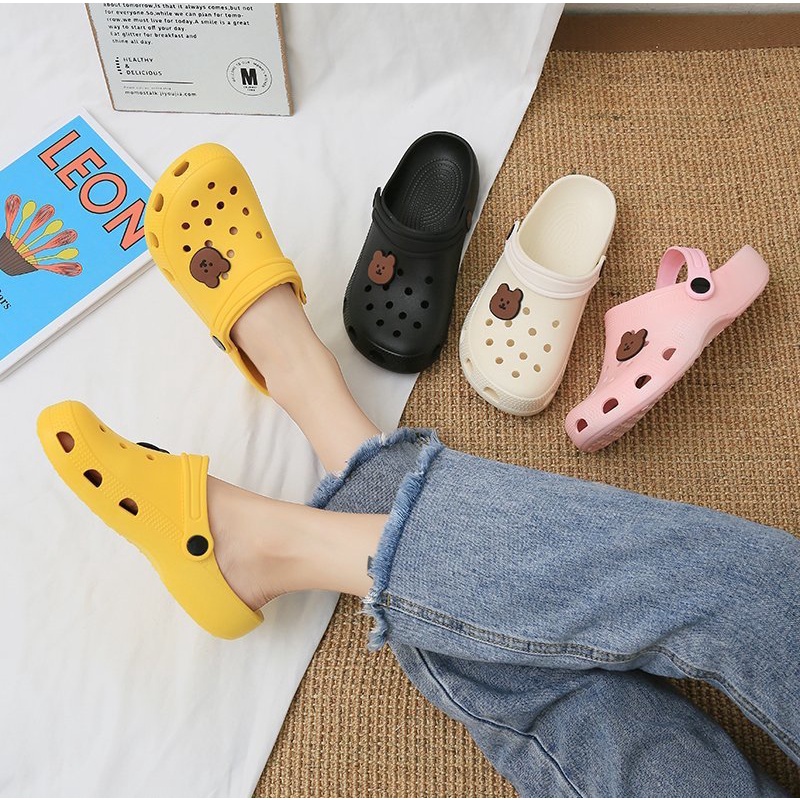 Sandal Wanita Motif Bear Simple Bahan Karet Empuk Elastis MALLSHOPPING