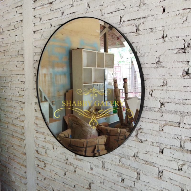 Cermin Bulat Plat Besi, Cermin Bundar Gantung Plat Besi, Cermin Wastafel Bulat