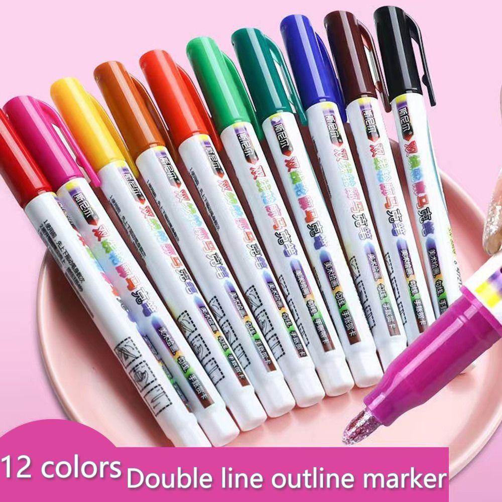 Preva 8PCS/12PCS Double Line Outline Pen Card Bullet Diary8/12Warna Stabilo