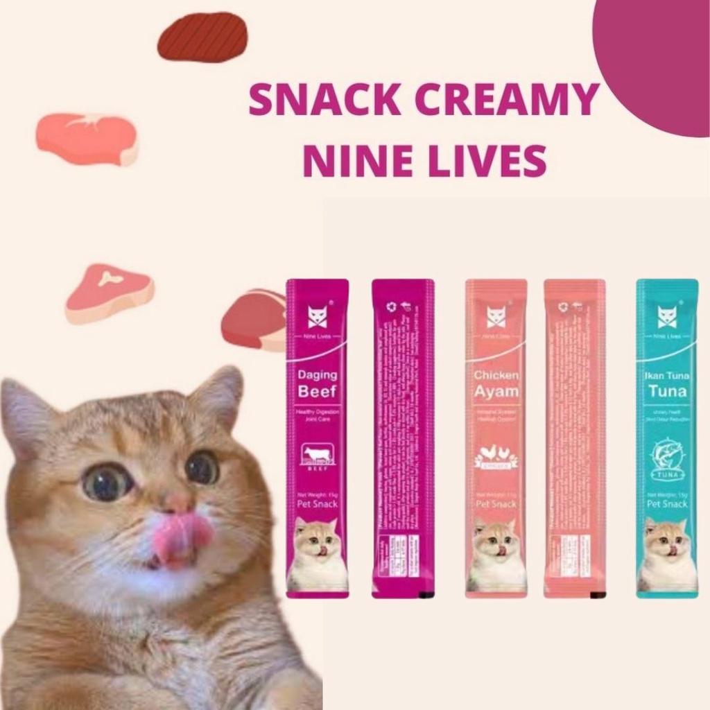 Cat Snack Nine Lives Creamy Nine Lives Pet Snack 15 gram | Snack Jilat Cemilan Kucing Anabul Cream FEZONE