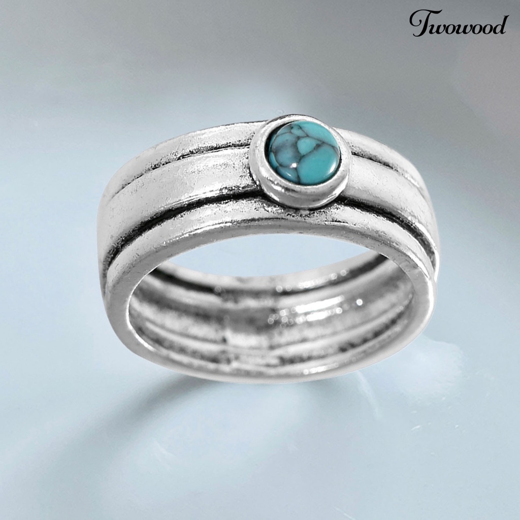 Cincin Turquoise Tiga Lapis Gaya Etnik Vintage Untuk Wanita