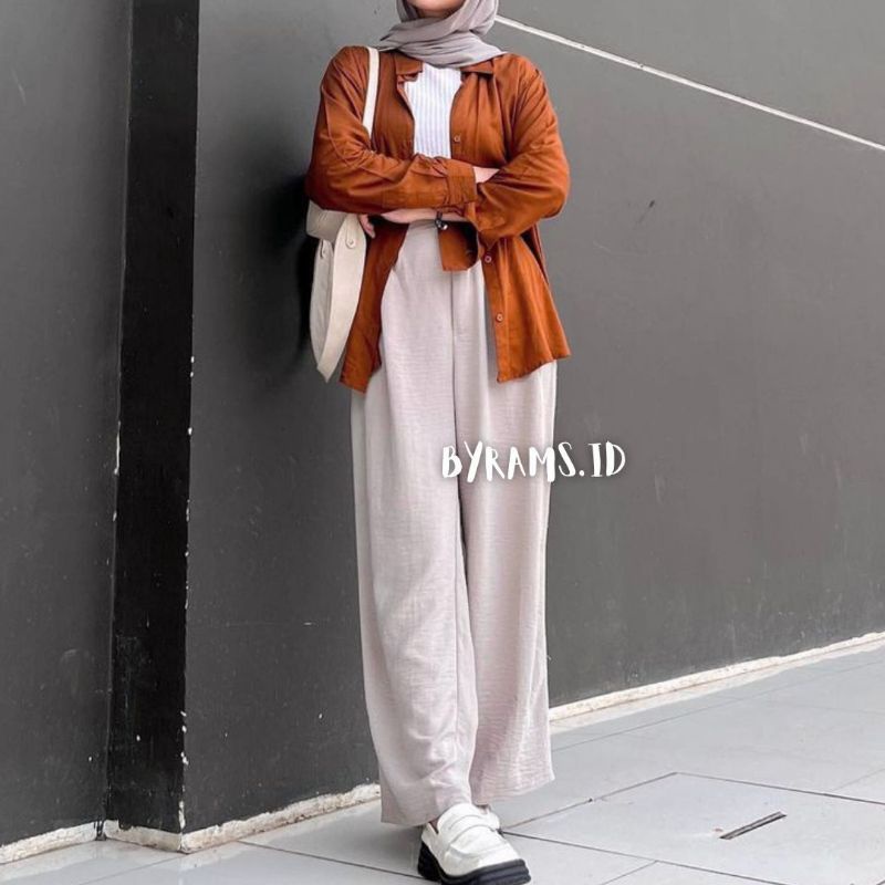 Kemeja Wanita Oversize Linen Olivia Shirt Linen Pocket Oversize-CINNAMON