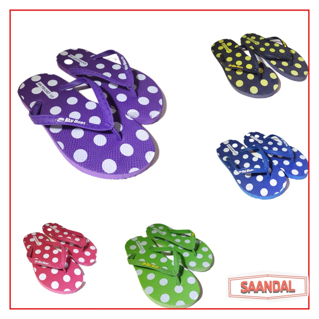 Sandal Jepit Karet Wanita Perempuan Skyboat Polkadot Motif Bulat (BISA SATUAN COD)