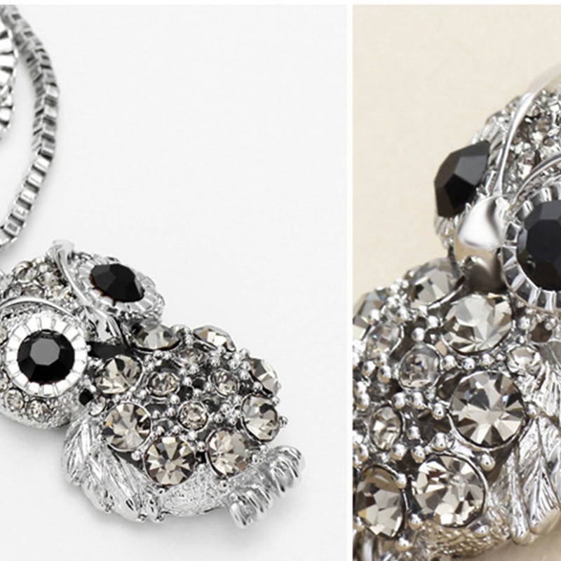 Fancyqube Kalung Panjang Liontin Burung Hantu Aksen Kristal Berlian Imitasi Gaya Vintage Untuk Wanita